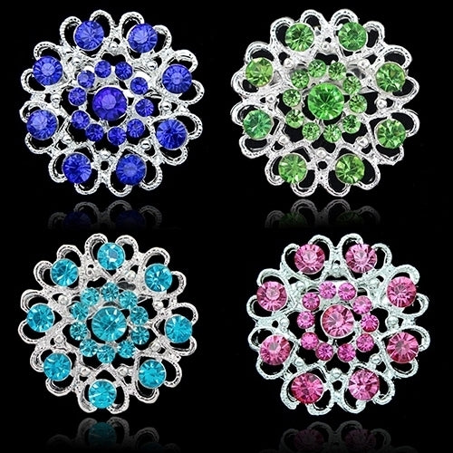 Rhinestone Crystal Brooch Hollow Out Collar Pin Silver Plated Flower Jewelry Image 2