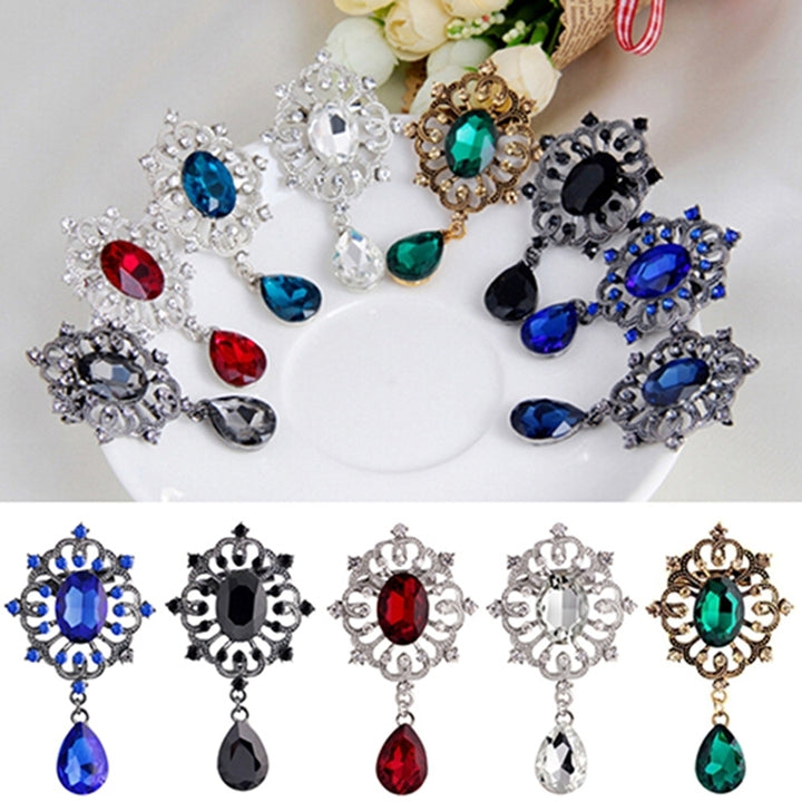 Womens Luxury Rhinestone Alloy Brooch Pin Large Waterdrop Pendent Party Jewelry Image 8