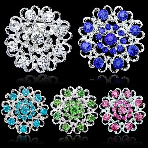 Rhinestone Crystal Brooch Hollow Out Collar Pin Silver Plated Flower Jewelry Image 3