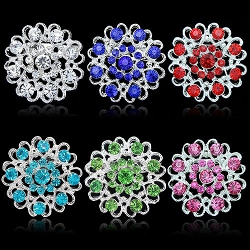 Rhinestone Crystal Brooch Hollow Out Collar Pin Silver Plated Flower Jewelry Image 4