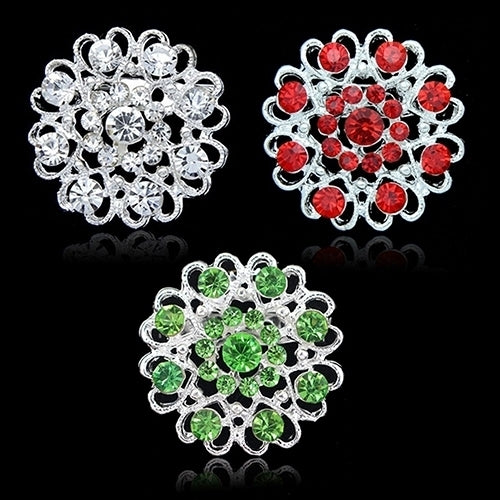 Rhinestone Crystal Brooch Hollow Out Collar Pin Silver Plated Flower Jewelry Image 4