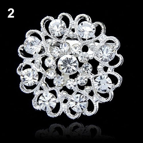 Rhinestone Crystal Brooch Hollow Out Collar Pin Silver Plated Flower Jewelry Image 7