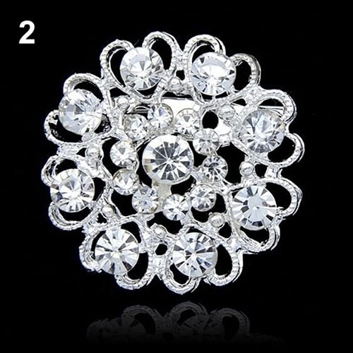 Rhinestone Crystal Brooch Hollow Out Collar Pin Silver Plated Flower Jewelry Image 1