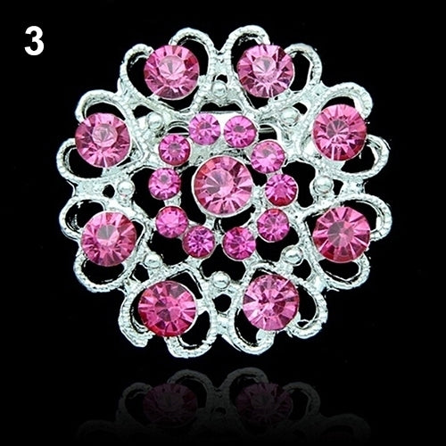 Rhinestone Crystal Brooch Hollow Out Collar Pin Silver Plated Flower Jewelry Image 8