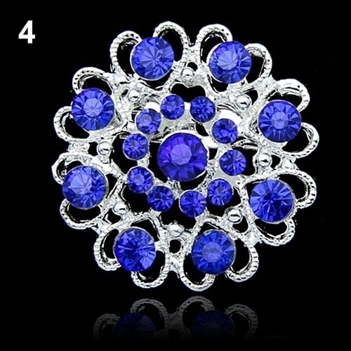 Rhinestone Crystal Brooch Hollow Out Collar Pin Silver Plated Flower Jewelry Image 1