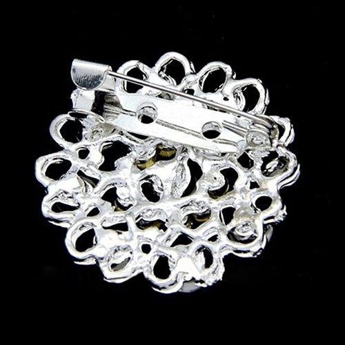 Rhinestone Crystal Brooch Hollow Out Collar Pin Silver Plated Flower Jewelry Image 12