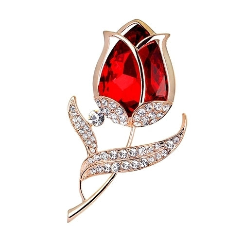 Womens Fashion Rhinestone Glass Tulip Flower Brooch Pin Wedding Party Jewelry Gift Image 1