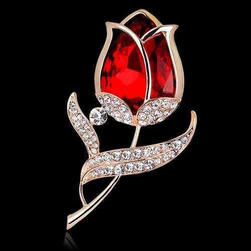 Womens Fashion Rhinestone Glass Tulip Flower Brooch Pin Wedding Party Jewelry Gift Image 2