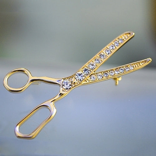 Lovely Handmade Rhinestone Scissor Gold-Plated Brooch Pin Jewelry Best Xmas Gift Image 4