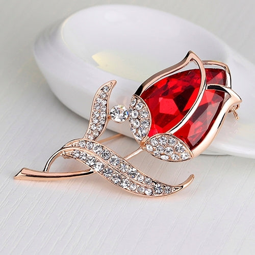 Womens Fashion Rhinestone Glass Tulip Flower Brooch Pin Wedding Party Jewelry Gift Image 4