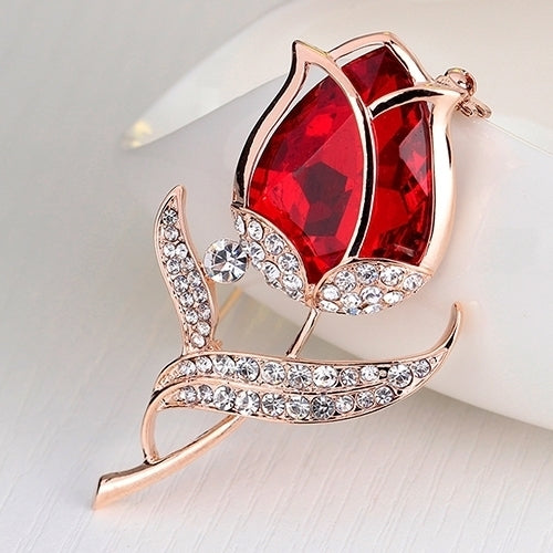 Womens Fashion Rhinestone Glass Tulip Flower Brooch Pin Wedding Party Jewelry Gift Image 4