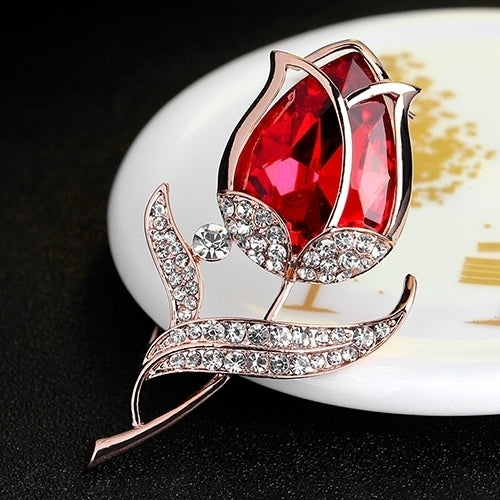 Womens Fashion Rhinestone Glass Tulip Flower Brooch Pin Wedding Party Jewelry Gift Image 6