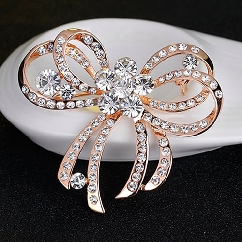 Womens Fashion Bowknot Rhinestone Inlaid Brooch Pins Jewelry Party Xmas Gift Image 1