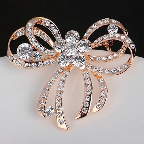 Womens Fashion Bowknot Rhinestone Inlaid Brooch Pins Jewelry Party Xmas Gift Image 2