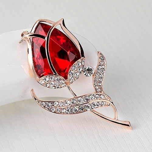 Womens Fashion Rhinestone Glass Tulip Flower Brooch Pin Wedding Party Jewelry Gift Image 7