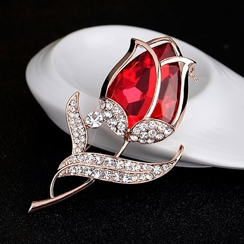 Womens Fashion Rhinestone Glass Tulip Flower Brooch Pin Wedding Party Jewelry Gift Image 9