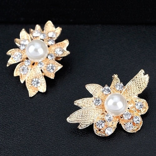 12 Pcs Women Faux Pearl Rhinestone Flower Brooch Pins Bridal Scarf Lapel Decor Image 4