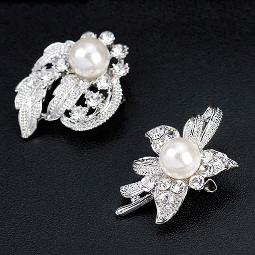 12 Pcs Women Faux Pearl Rhinestone Flower Brooch Pins Bridal Scarf Lapel Decor Image 6