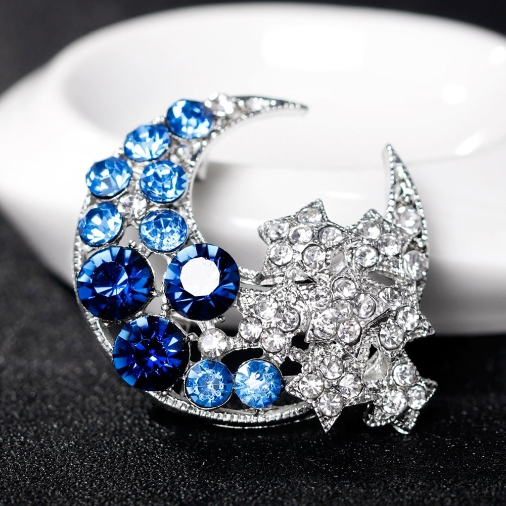 Fashion Rhinestone Crescent Moon Stars Brooch Pin Breastpin Women Scarf Jewelry Image 4