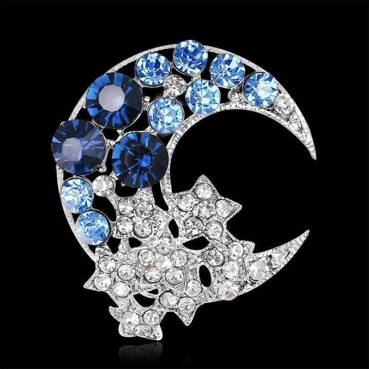 Fashion Rhinestone Crescent Moon Stars Brooch Pin Breastpin Women Scarf Jewelry Image 9