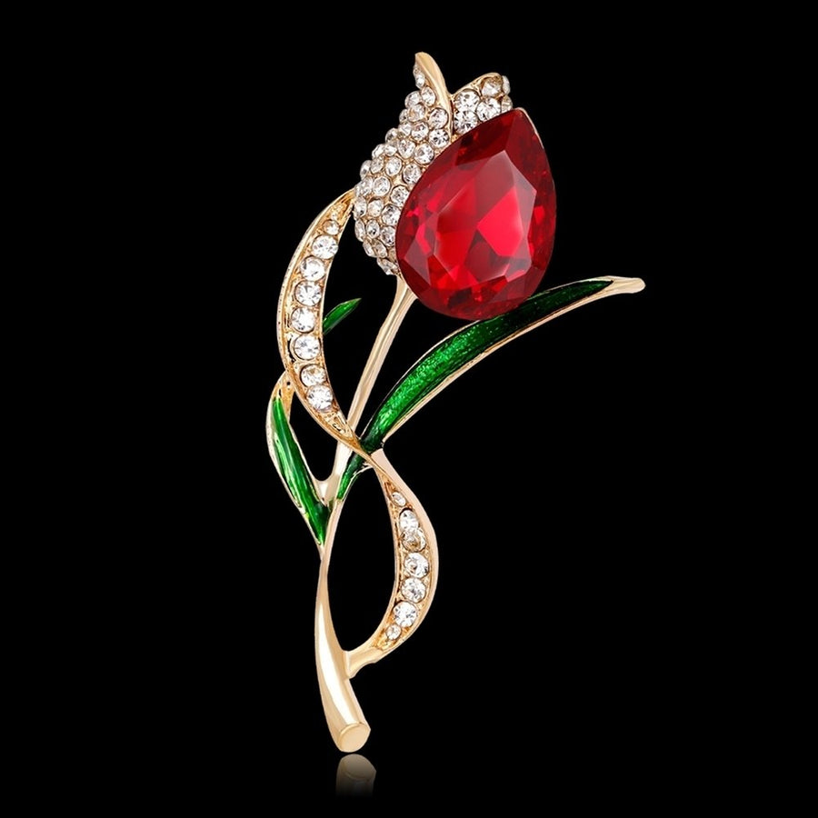 Lady Elegant Tulip Flower Multicolor Rhinestone Brooch Pin Evening Party Jewelry Image 1