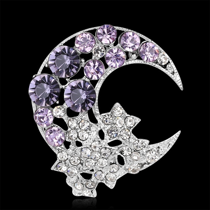 Fashion Rhinestone Crescent Moon Stars Brooch Pin Breastpin Women Scarf Jewelry Image 10