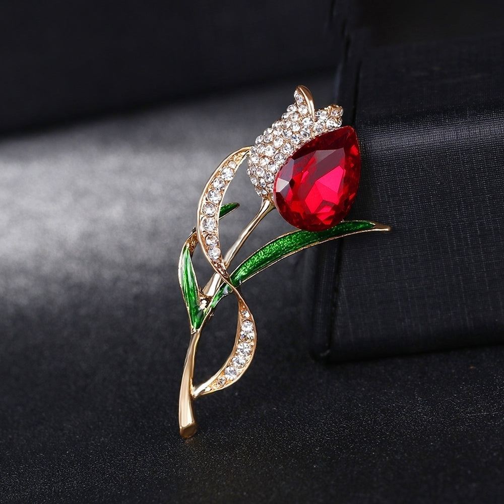 Lady Elegant Tulip Flower Multicolor Rhinestone Brooch Pin Evening Party Jewelry Image 2
