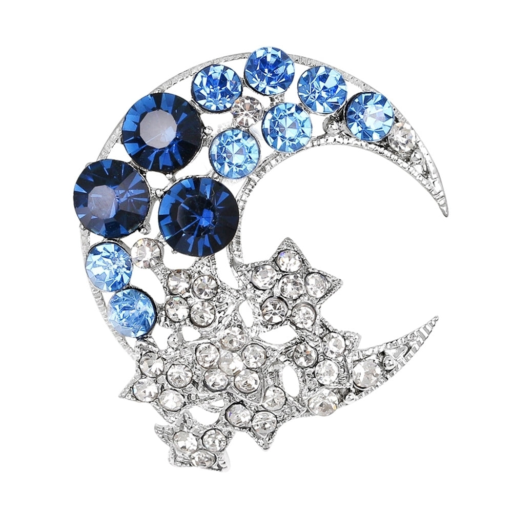 Fashion Rhinestone Crescent Moon Stars Brooch Pin Breastpin Women Scarf Jewelry Image 12