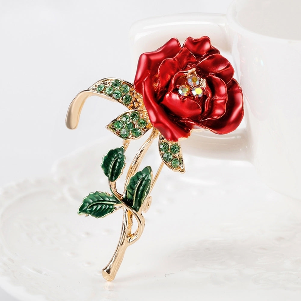 Fashion Brooch Pin Shiny Rhinestone Rose Flower Lady Women Wedding Party Jewelry Image 3