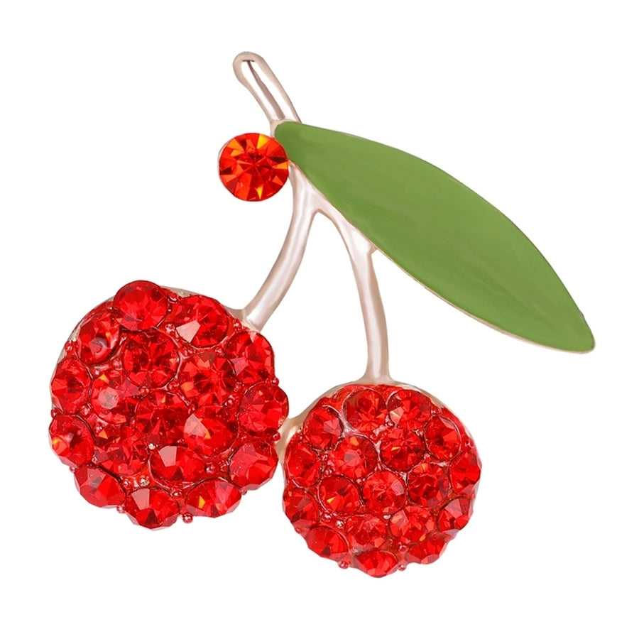 Womens Gorgeous Cute Red Rhinestone Cherry Leaf Fruit Brooch Pin Accessory Image 1