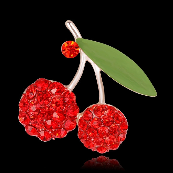 Womens Gorgeous Cute Red Rhinestone Cherry Leaf Fruit Brooch Pin Accessory Image 7