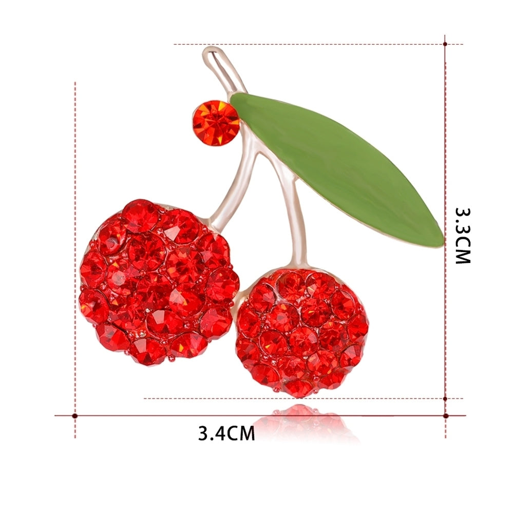 Womens Gorgeous Cute Red Rhinestone Cherry Leaf Fruit Brooch Pin Accessory Image 8