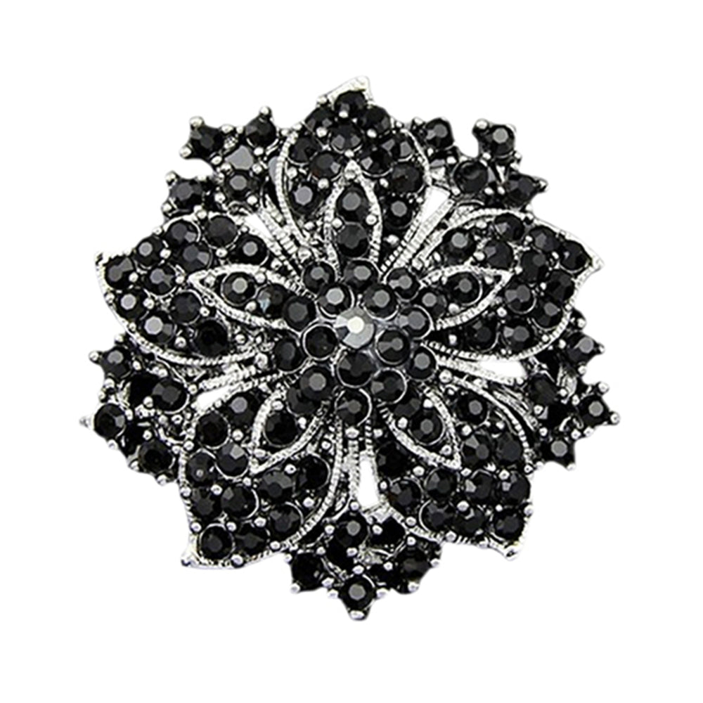 Brooch Pin Exquisite Anti-rust Silver Plated Rhinestone Round Blossom Flower Breastpin for Dating Image 2