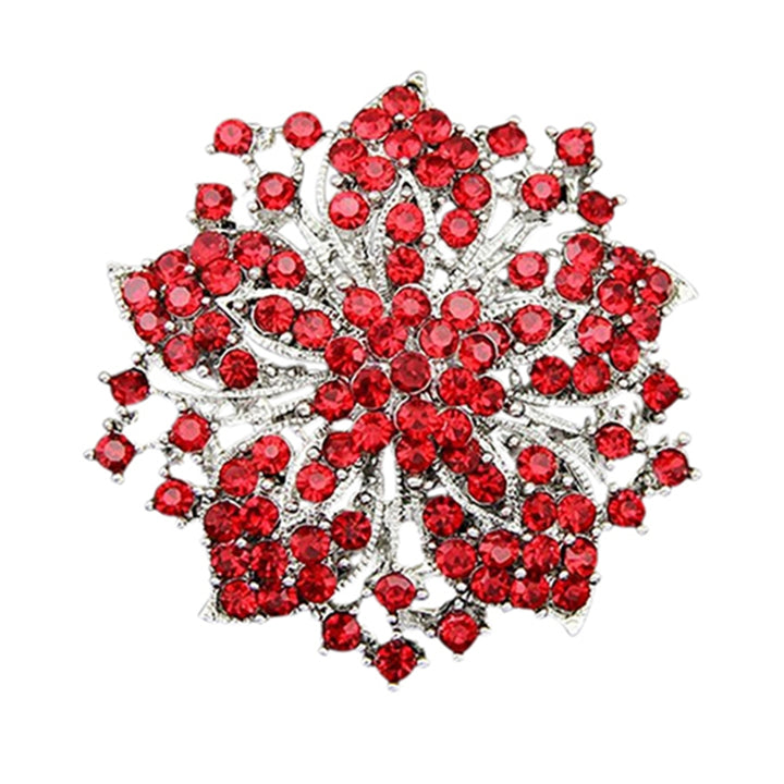 Brooch Pin Exquisite Anti-rust Silver Plated Rhinestone Round Blossom Flower Breastpin for Dating Image 3