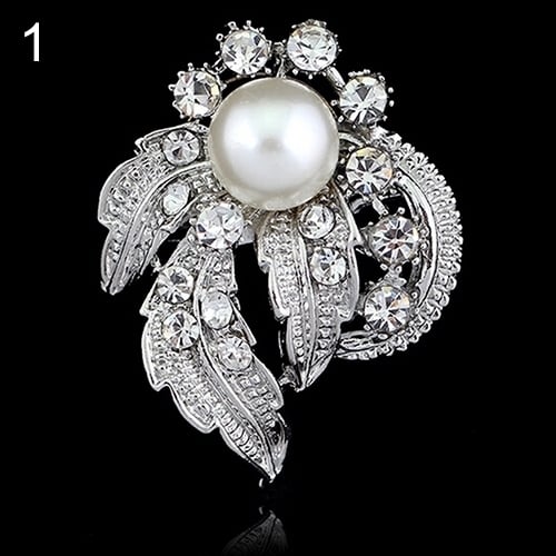 Bridal Bouquet Rhinestone Crystal Brooch Pin Silver Pearl Brooches Flower Image 2