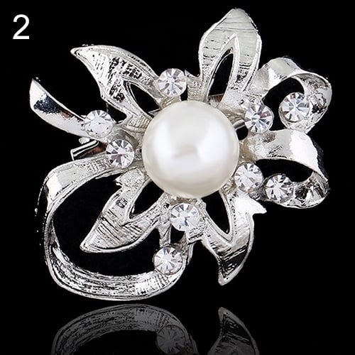 Bridal Bouquet Rhinestone Crystal Brooch Pin Silver Pearl Brooches Flower Image 3