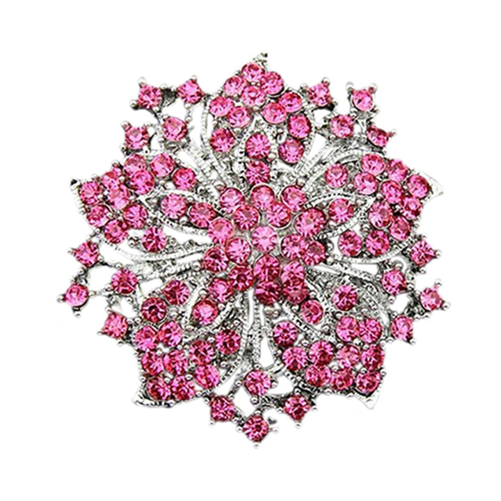 Brooch Pin Exquisite Anti-rust Silver Plated Rhinestone Round Blossom Flower Breastpin for Dating Image 4