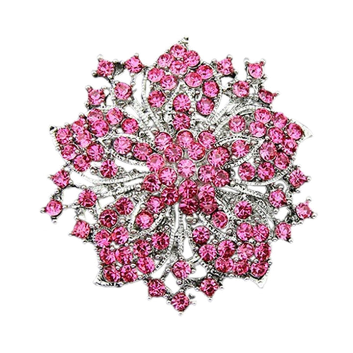 Brooch Pin Exquisite Anti-rust Silver Plated Rhinestone Round Blossom Flower Breastpin for Dating Image 1