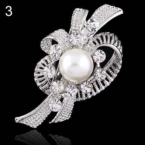 Bridal Bouquet Rhinestone Crystal Brooch Pin Silver Pearl Brooches Flower Image 4