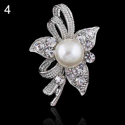 Bridal Bouquet Rhinestone Crystal Brooch Pin Silver Pearl Brooches Flower Image 4