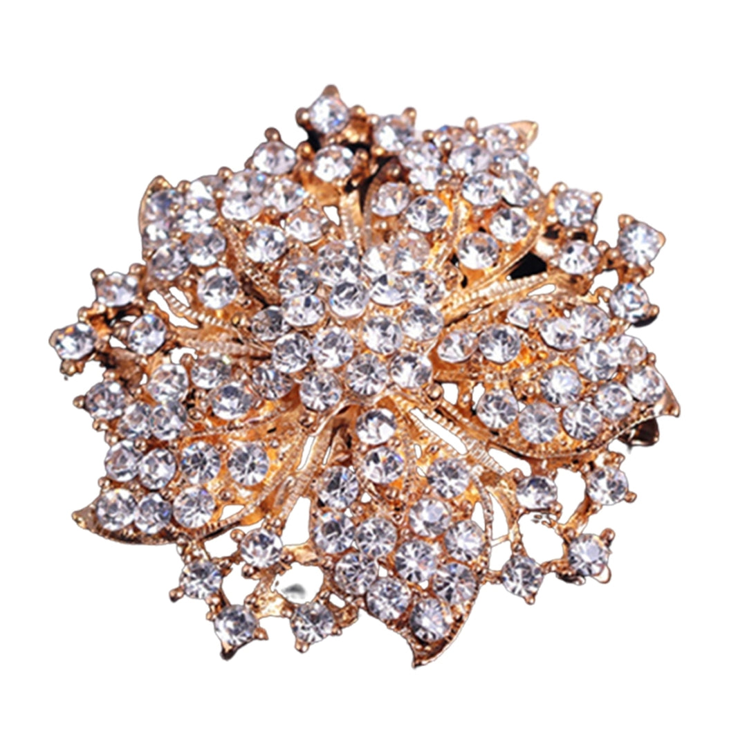 Brooch Pin Exquisite Anti-rust Silver Plated Rhinestone Round Blossom Flower Breastpin for Dating Image 6