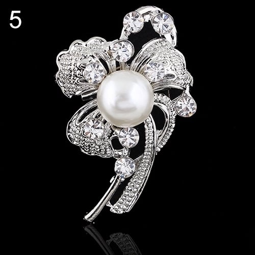 Bridal Bouquet Rhinestone Crystal Brooch Pin Silver Pearl Brooches Flower Image 6