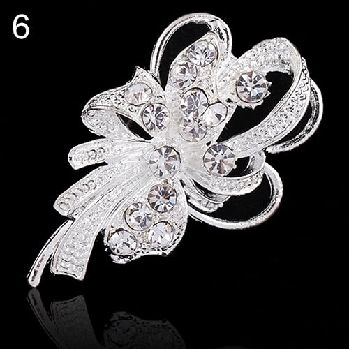 Bridal Bouquet Rhinestone Crystal Brooch Pin Silver Pearl Brooches Flower Image 1