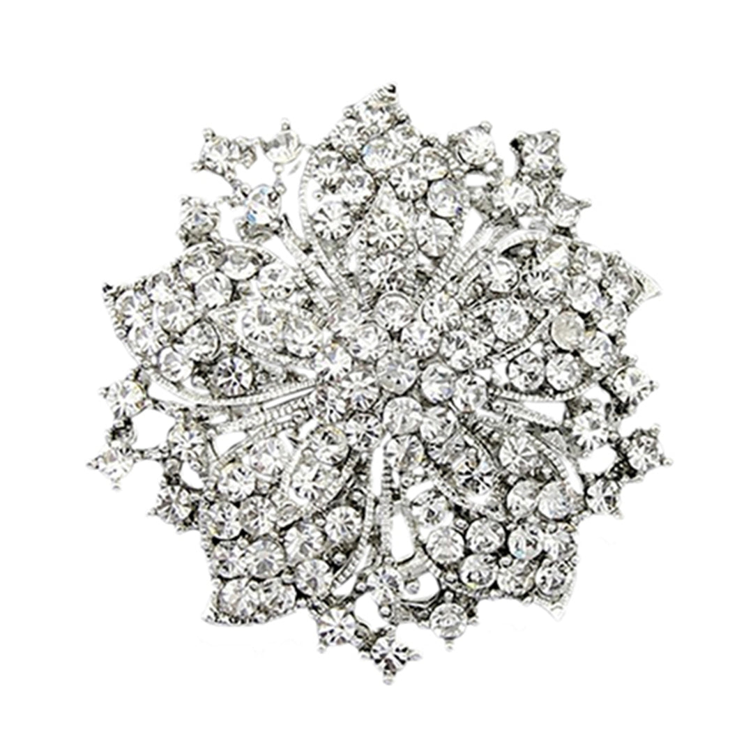 Brooch Pin Exquisite Anti-rust Silver Plated Rhinestone Round Blossom Flower Breastpin for Dating Image 7