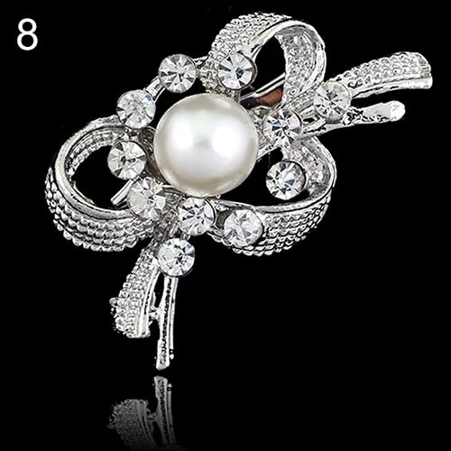 Bridal Bouquet Rhinestone Crystal Brooch Pin Silver Pearl Brooches Flower Image 9