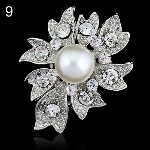 Bridal Bouquet Rhinestone Crystal Brooch Pin Silver Pearl Brooches Flower Image 10