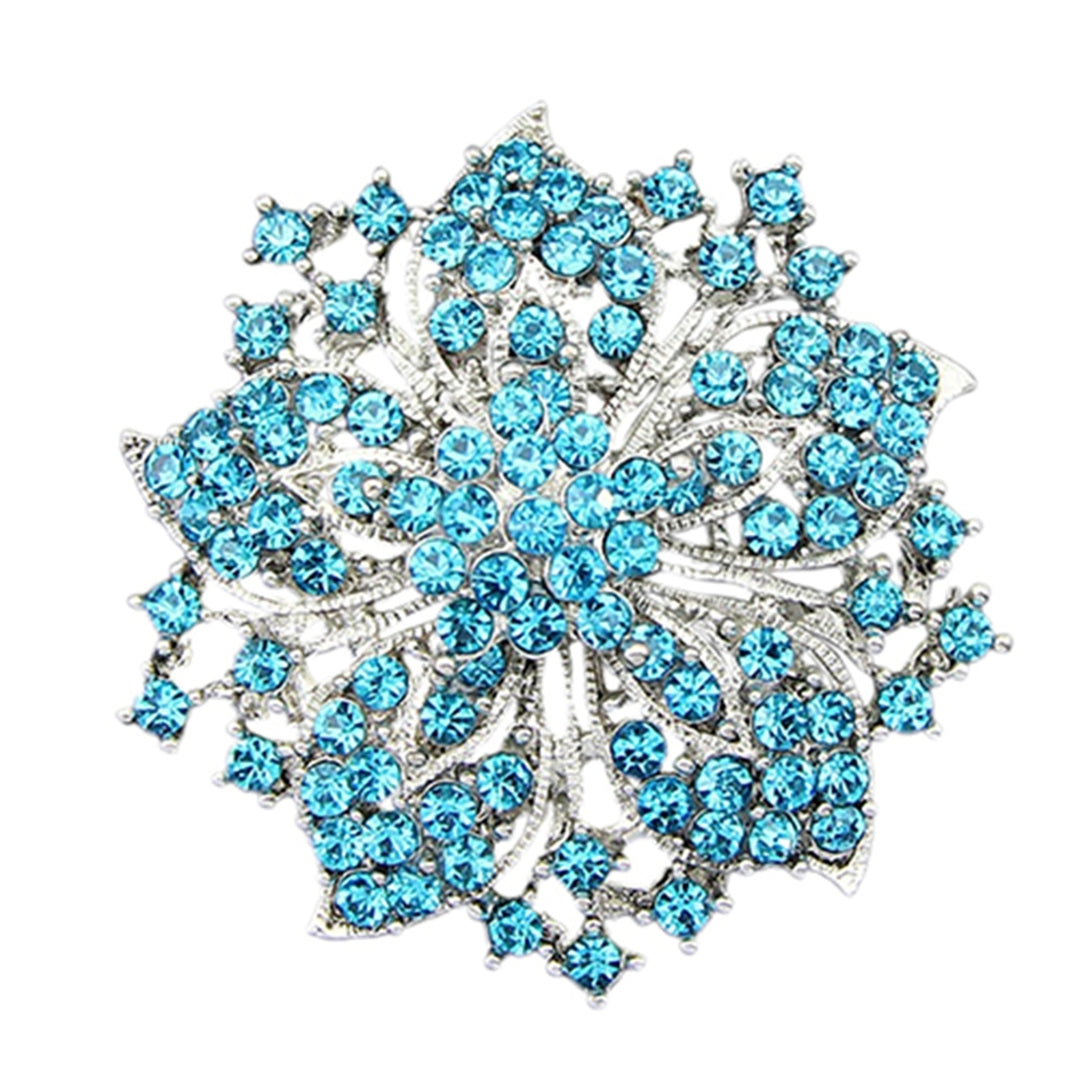 Brooch Pin Exquisite Anti-rust Silver Plated Rhinestone Round Blossom Flower Breastpin for Dating Image 8