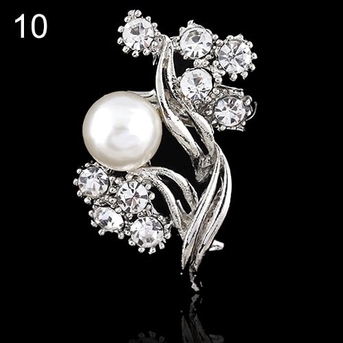 Bridal Bouquet Rhinestone Crystal Brooch Pin Silver Pearl Brooches Flower Image 11