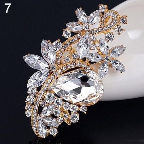 Waterdrop Flower Brooch Pin Rhinestone Crystal Brooches Bouquet Wedding Jewelry Image 3