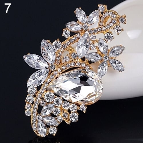 Waterdrop Flower Brooch Pin Rhinestone Crystal Brooches Bouquet Wedding Jewelry Image 1